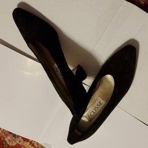 Eclisse 8.5M Black suede,2"heel,comfort footbed